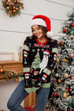 Contrast Christmas Pattern Round Neck Sweater - Trendsi - Flyclothing LLC
