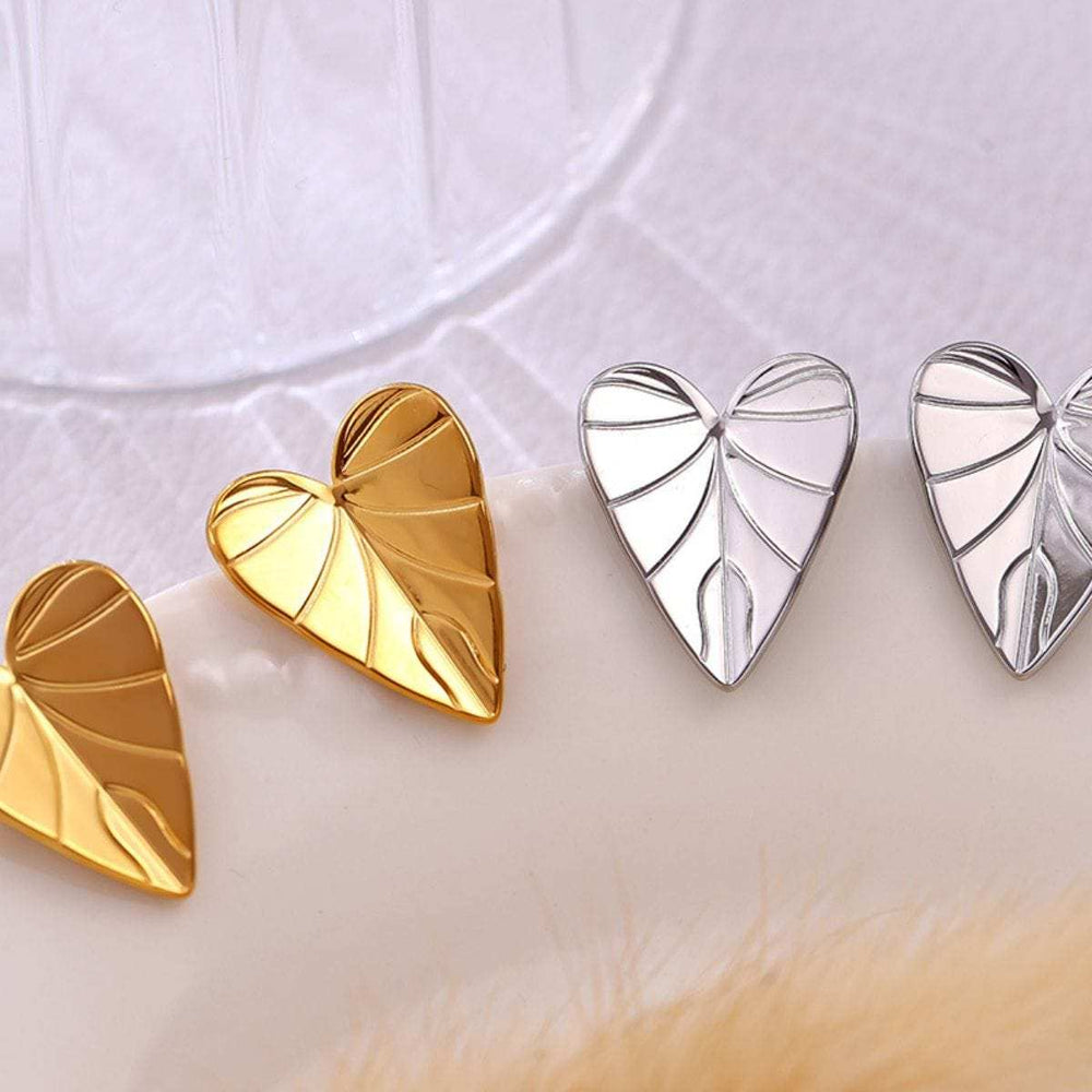 Stainless Steel Heart Leaf Stud Earring - Trendsi - Flyclothing LLC