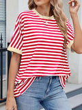 Striped Round Neck Half Sleeve T-Shirt - Trendsi - Flyclothing LLC