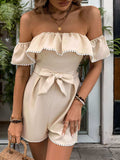 Tied Ruffled Off-Shoulder Short Sleeve Romper - Trendsi - Flyclothing LLC