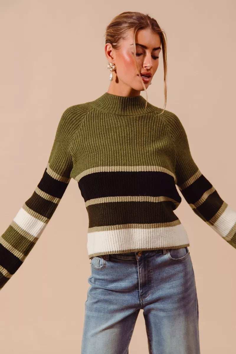 SO ME Multi Color Striped Mock Neck Sweater - Trendsi - Flyclothing LLC