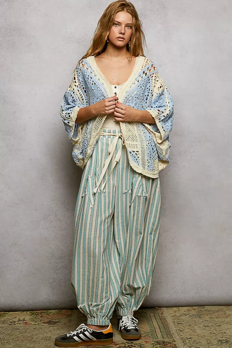 POL Open Front Crochet Cardigan with Scalloped Edge - Trendsi - Flyclothing LLC