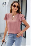 Ruffled Notched Short Sleeve Blouse - Trendsi - Flyclothing LLC