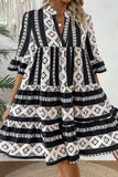 Tiered Printed Notched Half Sleeve Dress - Trendsi - Flyclothing LLC