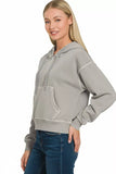 Zenana Fleece Pigment Dye Half Zip Kangaroo Pocket Hoodie - Trendsi - Flyclothing LLC