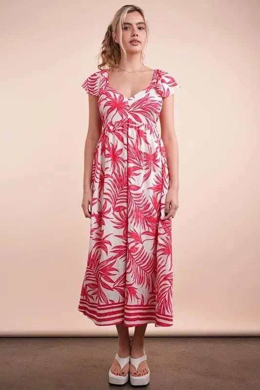 VERY J Tropical Printed Midi Summer Boho Dress - Trendsi - Flyclothing LLC