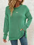 Side Slit Round Neck Dropped Shoulder Sweatshirt - Trendsi - Flyclothing LLC