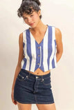 HYFVE Woven Striped V-Neck Button Down Vest - Trendsi - Flyclothing LLC