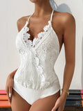 Halter Neck Lace Bodysuit - Trendsi - Flyclothing LLC