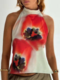 Backless Printed Halter Neck Tank - Trendsi - Flyclothing LLC