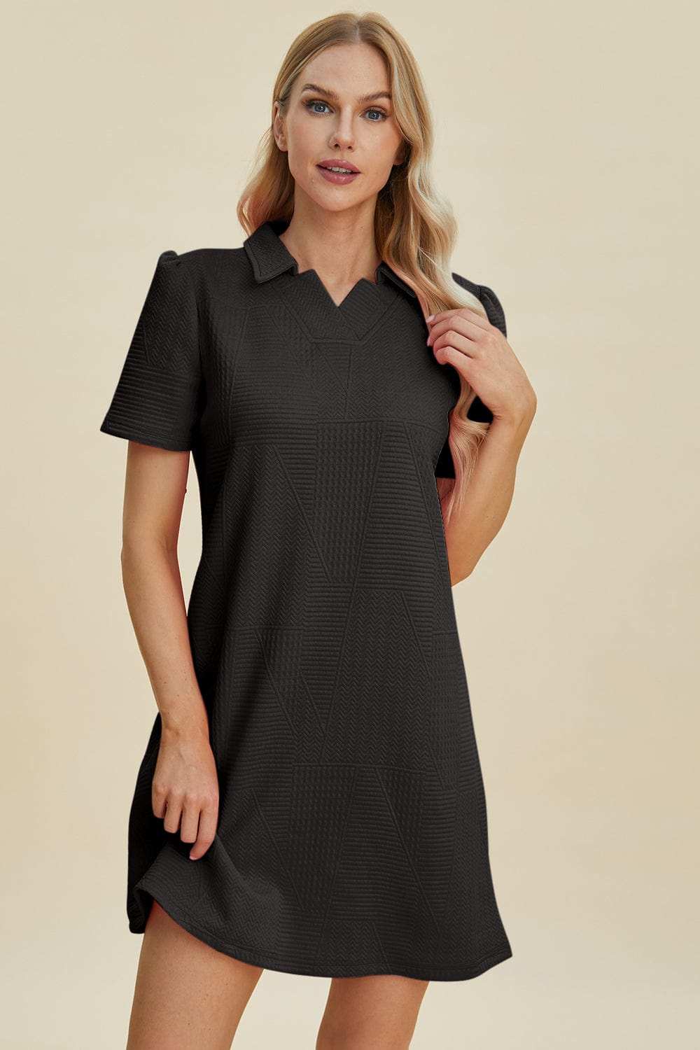 Double Take Full Size Texture Short Sleeve Dress - Trendsi - Flyclothing LLC