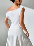 Single Shoulder Short Sleeve Knit Top - Trendsi - Flyclothing LLC