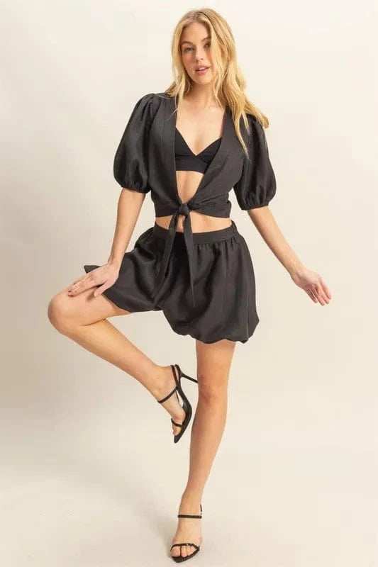 HYFVE Front Tie Top and Bubble Hem Shorts - Trendsi - Flyclothing LLC