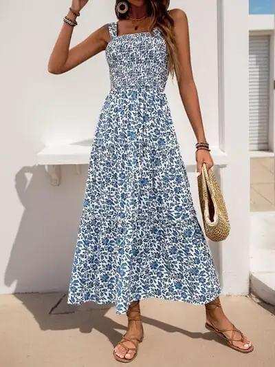 Perfee Frill Printed Square Neck Midi Cami Dress - Trendsi - Flyclothing LLC