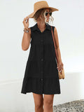 Button Up Sleeveless Mini Dress - Trendsi - Flyclothing LLC