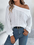 Cable-Knit One Shoulder Long Sleeve Sweater - Trendsi - Flyclothing LLC