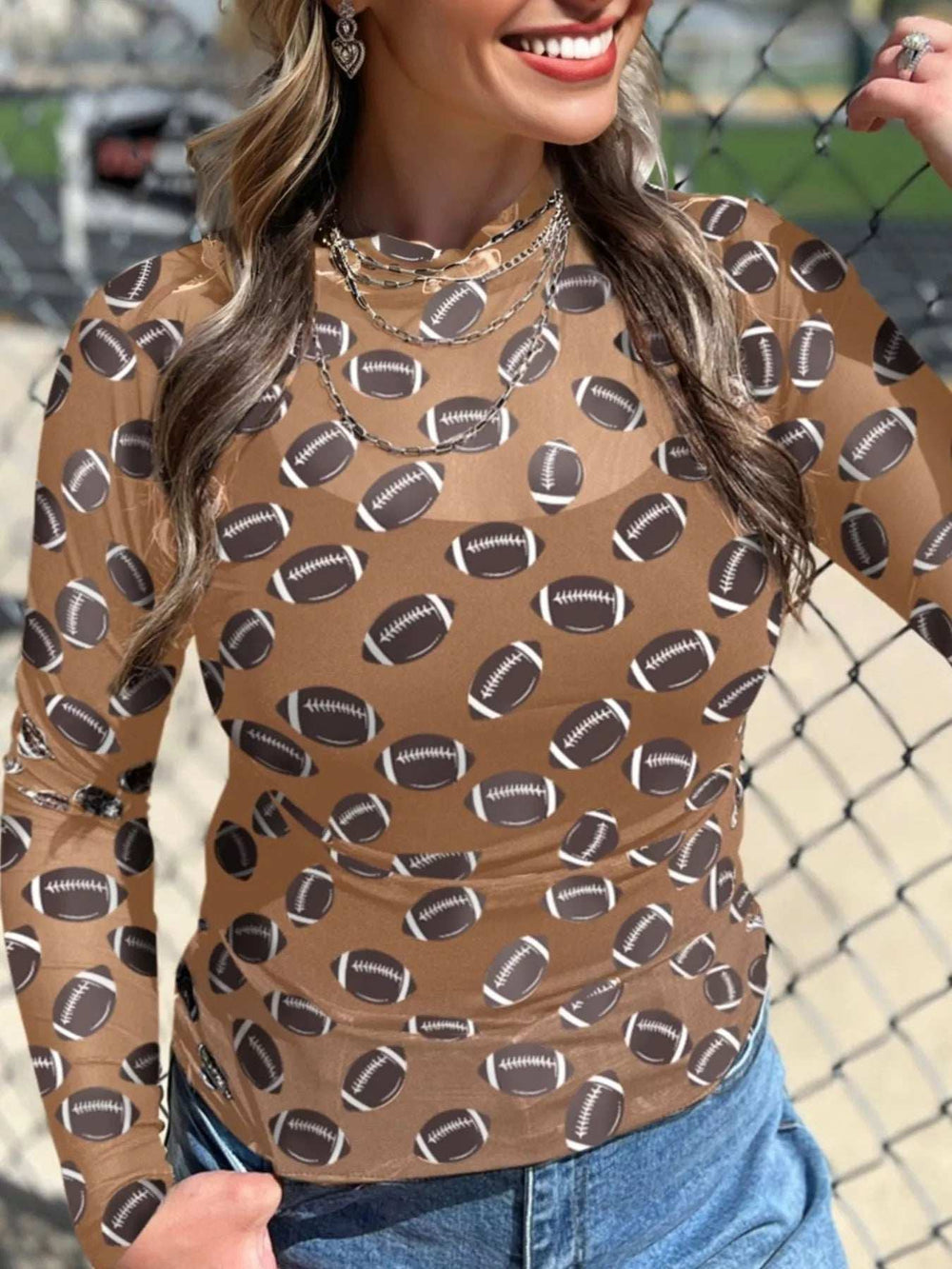 Game Day Mesh Sheer Long Sleeve Top - Trendsi - Flyclothing LLC