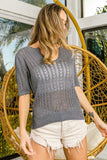 BiBi Eyelet Puff Sleeve Knit Top - Trendsi - Flyclothing LLC