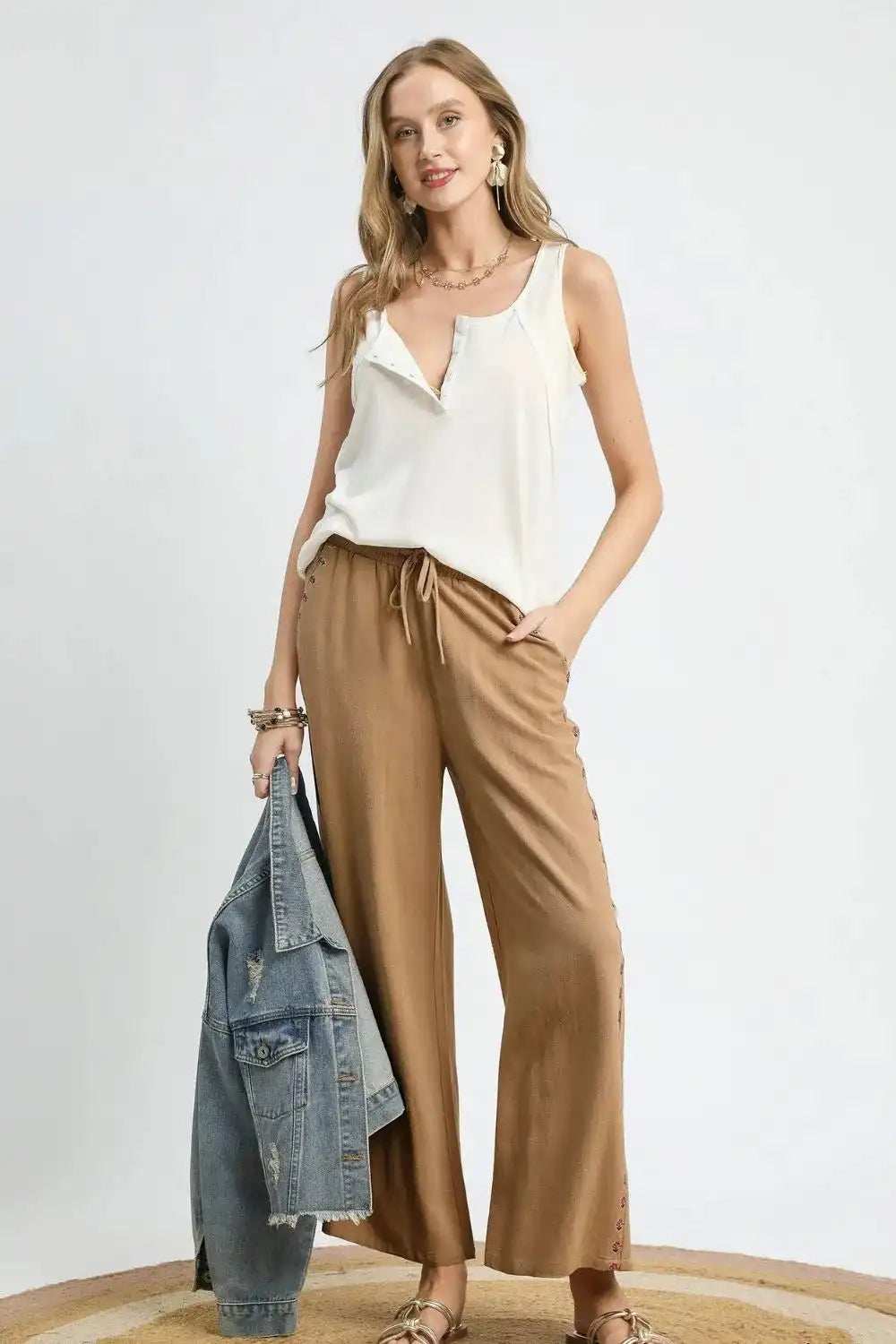 Umgee Wide Leg Drawstring Pants - Trendsi - Flyclothing LLC