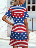 FAM-FAM Pocketd US Flag Printed Short Sleeve Dress - Trendsi - Flyclothing LLC