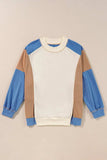 Slit Color Block Round Neck Long Sleeve Sweatshirt - Trendsi - Flyclothing LLC