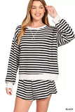 Zenana Striped Long Sleeve Top and Shorts Set - Trendsi - Flyclothing LLC
