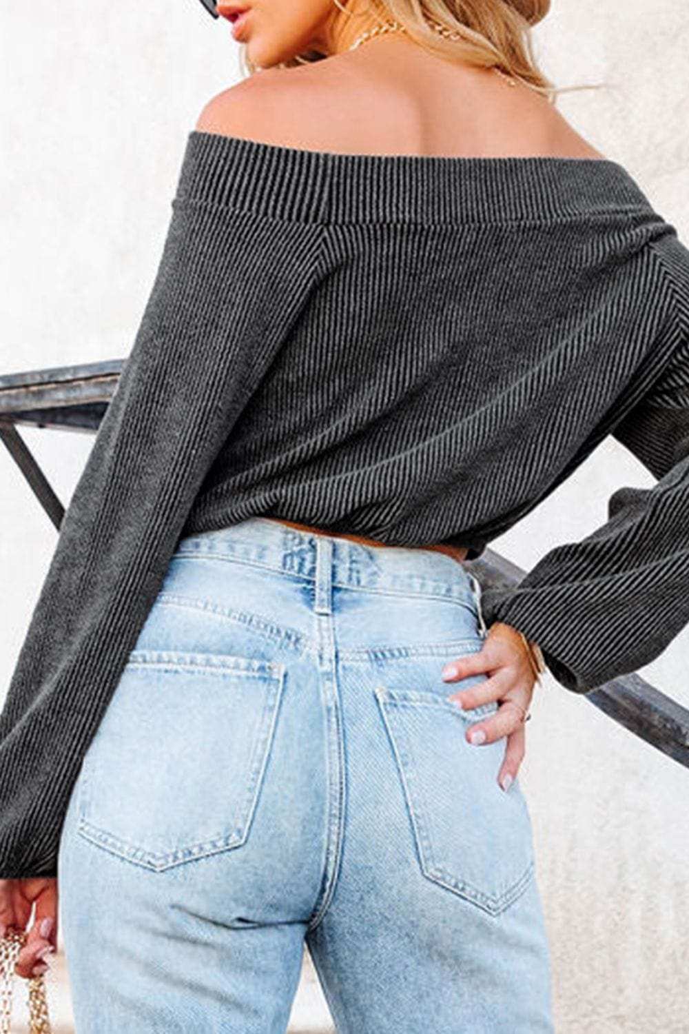 Off-Shoulder Long Sleeve Top - Trendsi - Flyclothing LLC