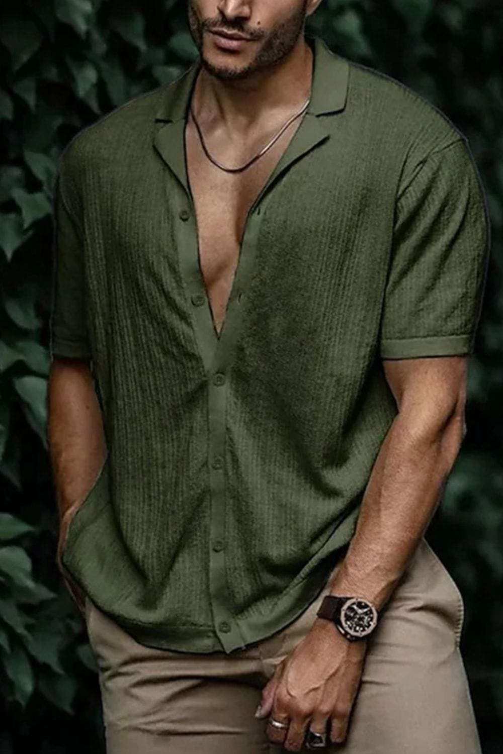 Men's Plus Size Button Up Short Sleeve Shirt - Trendsi - Flyclothing LLC