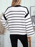 Striped Round Neck Long Sleeve Sweater - Trendsi - Flyclothing LLC