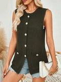 Button Down Round Neck Knit Vest - Trendsi - Flyclothing LLC