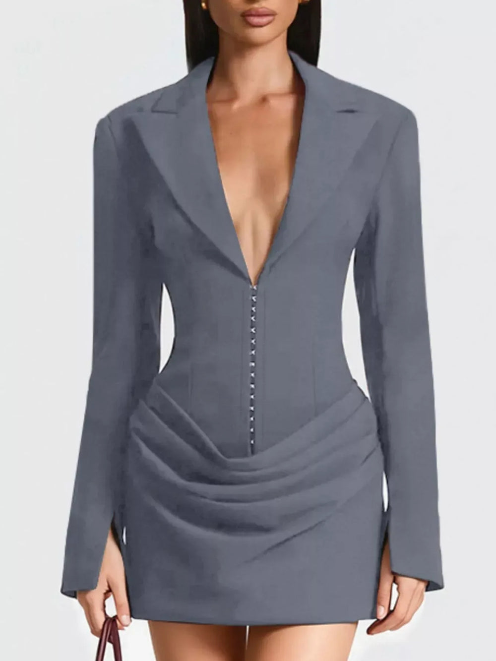 Full Size Blazer-Style Long Sleeve Mini Dress Plus Size - Trendsi - Flyclothing LLC