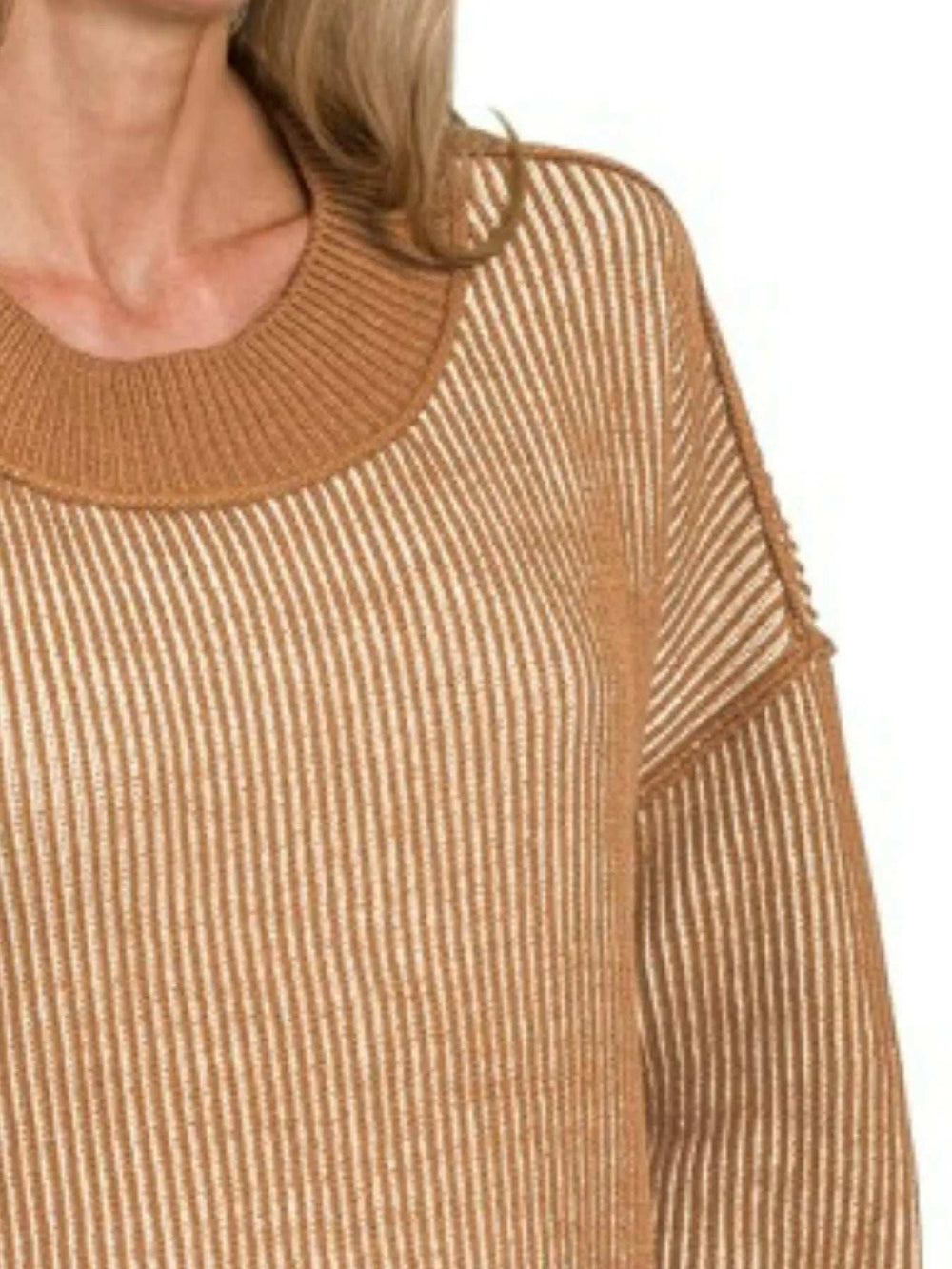 Zenana Exposed Seam Two Tone Ribbed Sweater - Trendsi - Flyclothing LLC