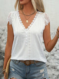 Eyelet Lace Detail V-Neck Cap Sleeve Top - Trendsi - Flyclothing LLC