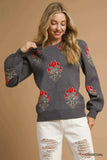 Umgee Single Flower Stem Jacquard Sweater - Trendsi - Flyclothing LLC