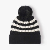 Striped Contrast Knit Hat with Pom-pom - Trendsi - Flyclothing LLC