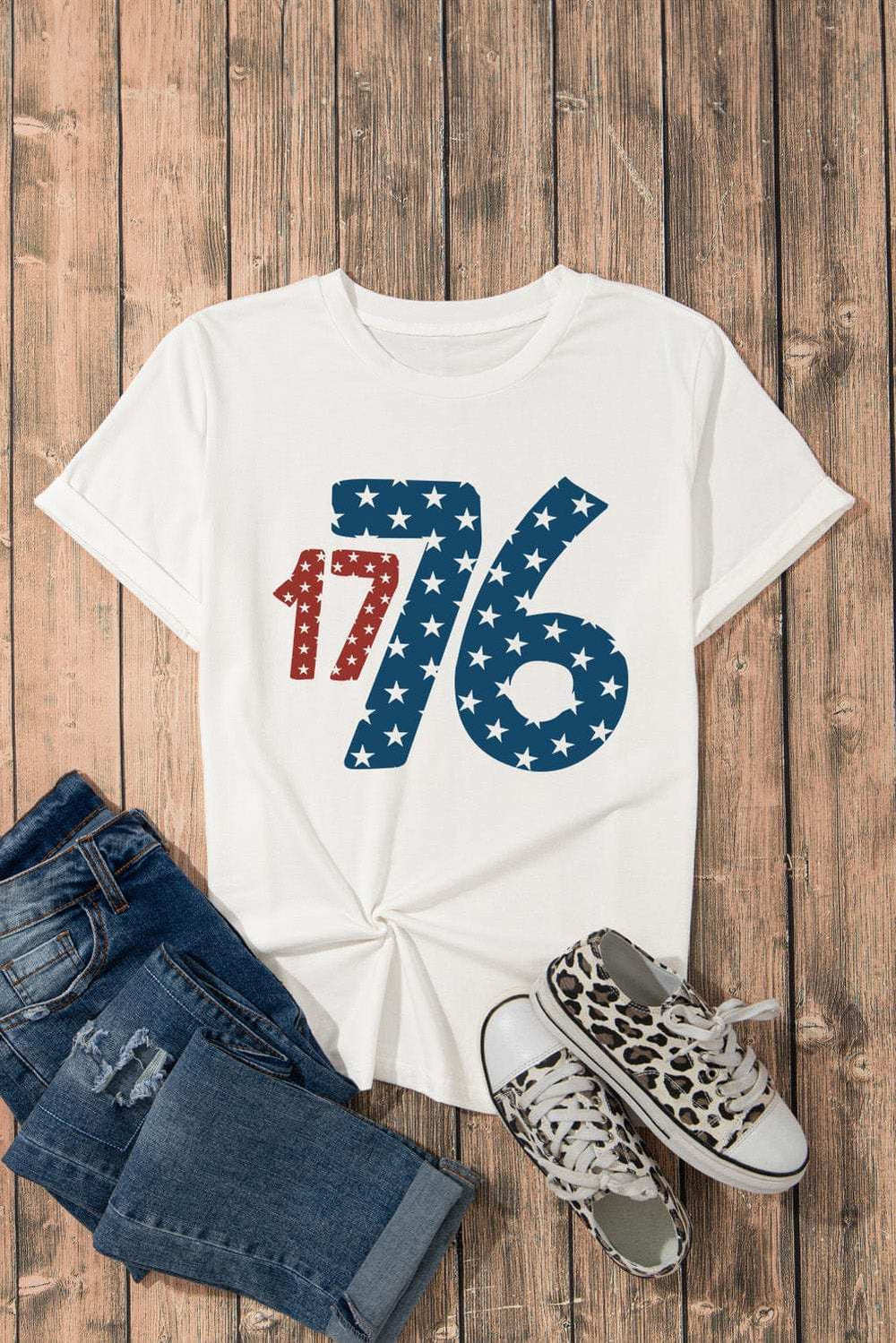 1776 Round Neck Short Sleeve T-Shirt - Trendsi - Flyclothing LLC