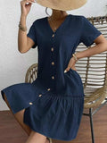 Full Size Button-Front Short Sleeve Tiered Dress Plus Size - Trendsi - Flyclothing LLC