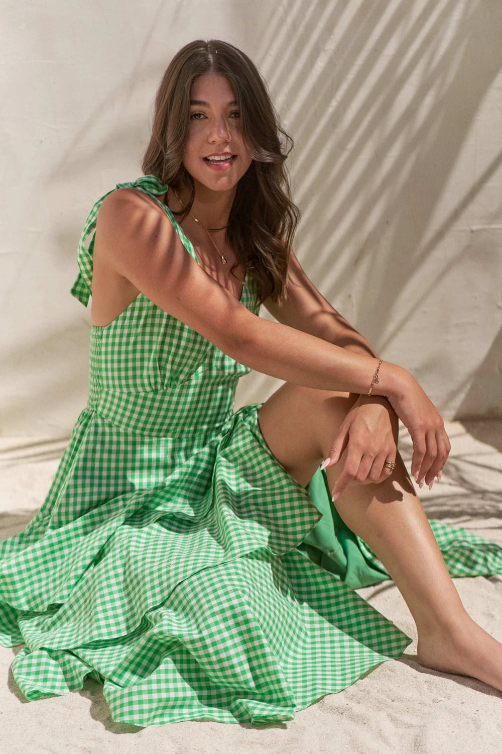 Jade By Jane Full Size Sleeveless Gingham Print Tiered Midi Dress Plus Size - Trendsi - Flyclothing LLC