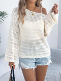 Openwork Boat Neck Long Sleeve Knit Cover Up - Trendsi - Flyclothing LLC