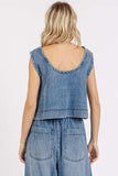 Mittoshop Washed Denim Distressed Detail Crop Tank - Trendsi - Flyclothing LLC