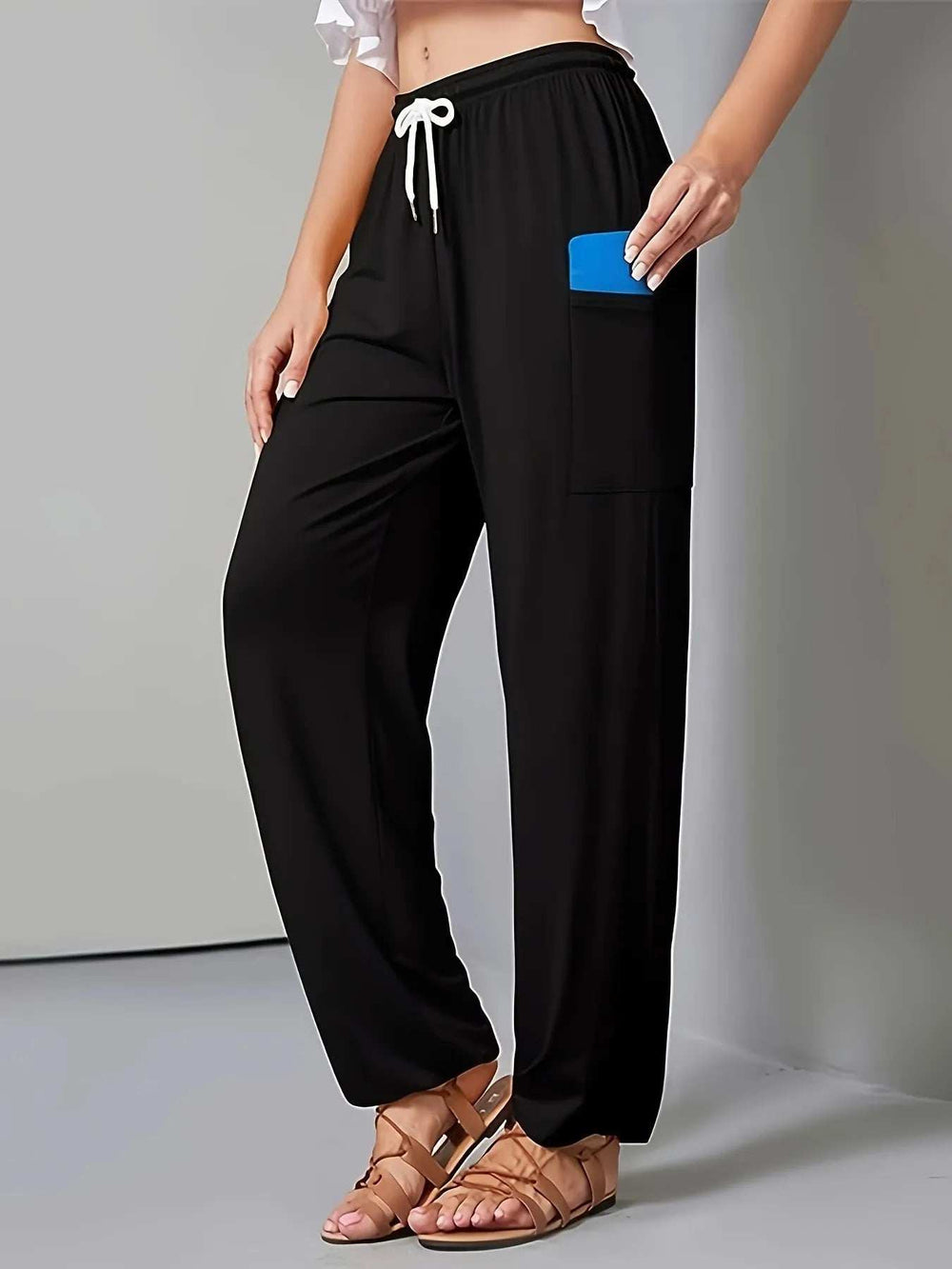 Drawstring Wide Leg Pants with Pockets - Trendsi - Flyclothing LLC