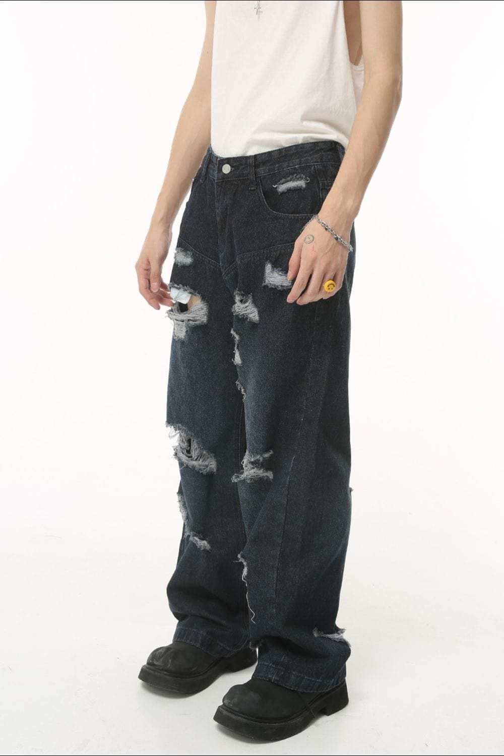 Distressed Wide Leg Pocketed Men's Jeans - Trendsi - Flyclothing LLC