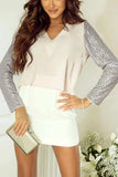 Sequin V-Neck Long Sleeve Blouse - Trendsi - Flyclothing LLC