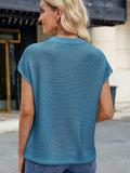 Exposed Seam Round Neck Short Sleeve Sweater - Trendsi - Flyclothing LLC