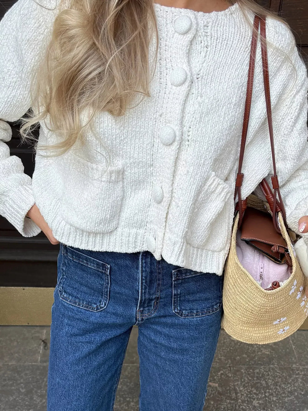 Textured Knit Button-Down Cardigan - Trendsi - Flyclothing LLC