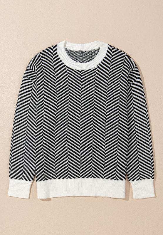 Striped Round Neck Long Sleeve Sweater - Trendsi - Flyclothing LLC