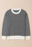 Striped Round Neck Long Sleeve Sweater - Trendsi - Flyclothing LLC