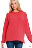 Zenana Long Sleeve Drop Shoulder Rib Top - Trendsi - Flyclothing LLC