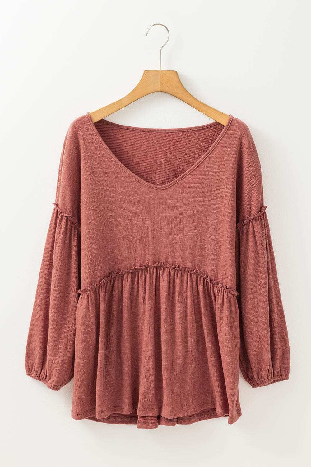 Frill V-Neck Long Sleeve Blouse - Trendsi - Flyclothing LLC