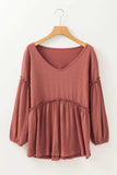Frill V-Neck Long Sleeve Blouse - Trendsi - Flyclothing LLC